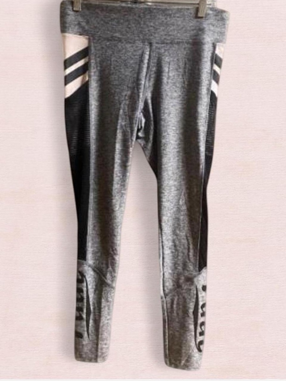 Victoria's Secret Pink Ultimate Gray Marl/ Pink Mesh Side Pocket Leggings Medium